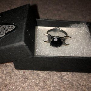 Blood Milk Triple Goddess Onyx Ring, size 6.25